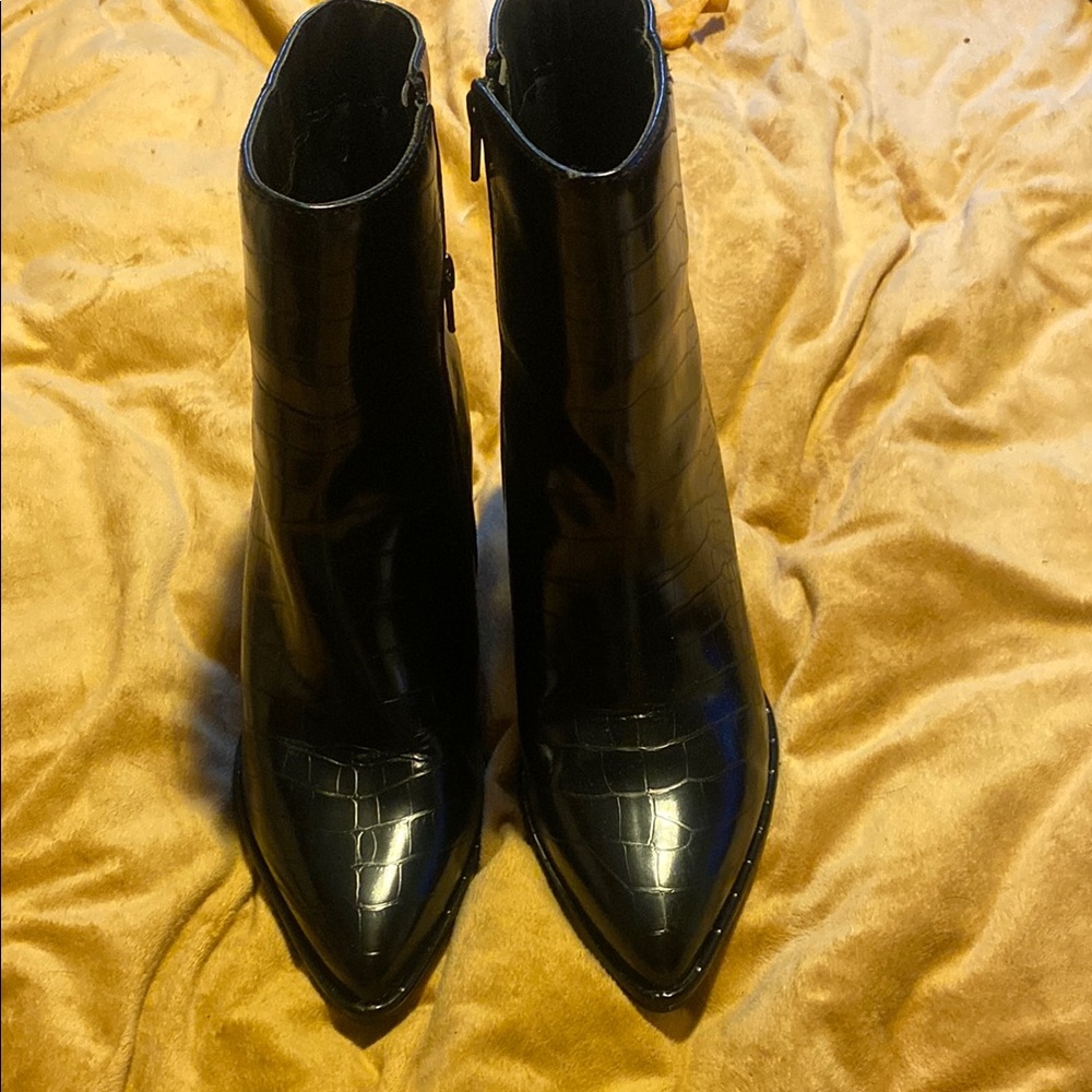 Black Croc-Embossed Ankle Boots